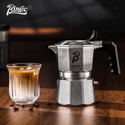 BINCOO 316 Stainless Steel Moka Pot Three-Valve Coffee Pot Home Use Compact Espresso Maker Set 2Cups
