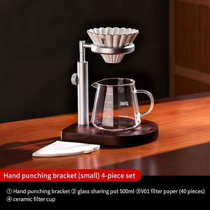 BINCOO Solid Wood Pour-Over Coffee Stand Home Ceramic Filter Cup Coffee Pot Set Complete Set with Manual Coffee Grinder