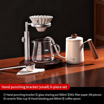 BINCOO Solid Wood Pour-Over Coffee Stand Home Ceramic Filter Cup Coffee Pot Set Complete Set with Manual Coffee Grinder