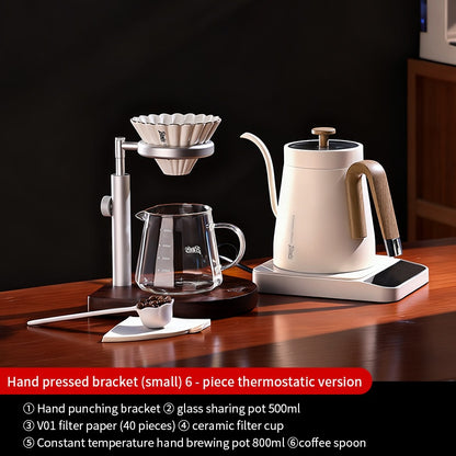 BINCOO Solid Wood Pour-Over Coffee Stand Home Ceramic Filter Cup Coffee Pot Set Complete Set with Manual Coffee Grinder