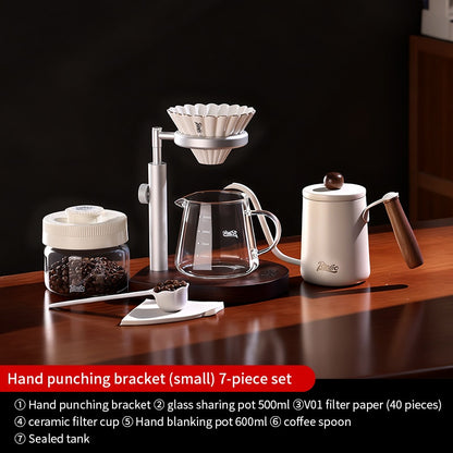 BINCOO Solid Wood Pour-Over Coffee Stand Home Ceramic Filter Cup Coffee Pot Set Complete Set with Manual Coffee Grinder