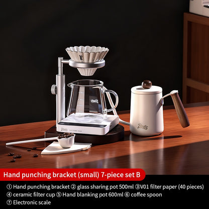 BINCOO Solid Wood Pour-Over Coffee Stand Home Ceramic Filter Cup Coffee Pot Set Complete Set with Manual Coffee Grinder