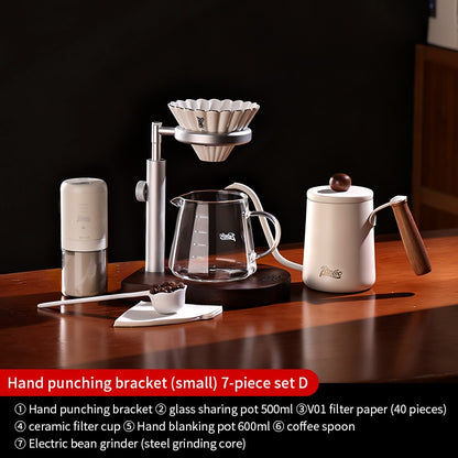 BINCOO Solid Wood Pour-Over Coffee Stand Home Ceramic Filter Cup Coffee Pot Set Complete Set with Manual Coffee Grinder