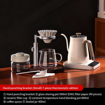 BINCOO Solid Wood Pour-Over Coffee Stand Home Ceramic Filter Cup Coffee Pot Set Complete Set with Manual Coffee Grinder