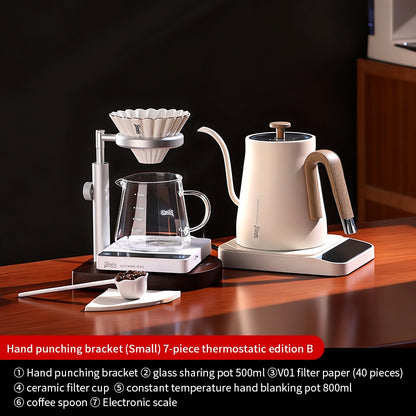 BINCOO Solid Wood Pour-Over Coffee Stand Home Ceramic Filter Cup Coffee Pot Set Complete Set with Manual Coffee Grinder