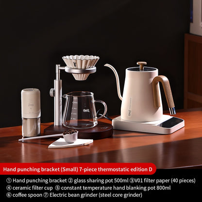 BINCOO Solid Wood Pour-Over Coffee Stand Home Ceramic Filter Cup Coffee Pot Set Complete Set with Manual Coffee Grinder