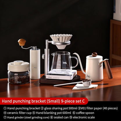 BINCOO Solid Wood Pour-Over Coffee Stand Home Ceramic Filter Cup Coffee Pot Set Complete Set with Manual Coffee Grinder