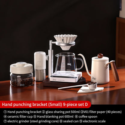 BINCOO Solid Wood Pour-Over Coffee Stand Home Ceramic Filter Cup Coffee Pot Set Complete Set with Manual Coffee Grinder