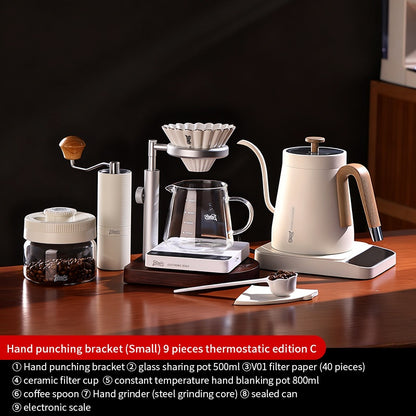 BINCOO Solid Wood Pour-Over Coffee Stand Home Ceramic Filter Cup Coffee Pot Set Complete Set with Manual Coffee Grinder