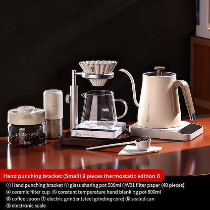 BINCOO Solid Wood Pour-Over Coffee Stand Home Ceramic Filter Cup Coffee Pot Set Complete Set with Manual Coffee Grinder