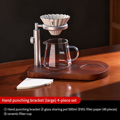 BINCOO Solid Wood Pour-Over Coffee Stand Home Ceramic Filter Cup Coffee Pot Set Complete Set with Manual Coffee Grinder