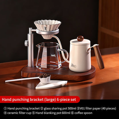 BINCOO Solid Wood Pour-Over Coffee Stand Home Ceramic Filter Cup Coffee Pot Set Complete Set with Manual Coffee Grinder