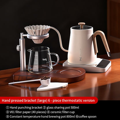 BINCOO Solid Wood Pour-Over Coffee Stand Home Ceramic Filter Cup Coffee Pot Set Complete Set with Manual Coffee Grinder