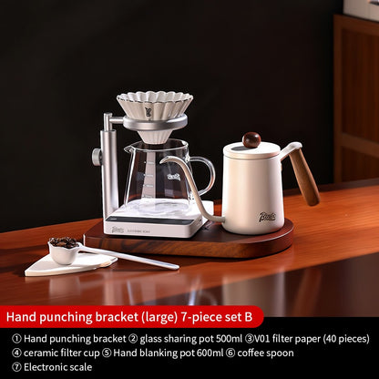 BINCOO Solid Wood Pour-Over Coffee Stand Home Ceramic Filter Cup Coffee Pot Set Complete Set with Manual Coffee Grinder
