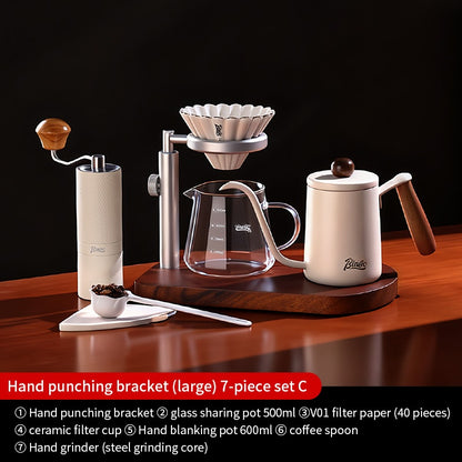 BINCOO Solid Wood Pour-Over Coffee Stand Home Ceramic Filter Cup Coffee Pot Set Complete Set with Manual Coffee Grinder