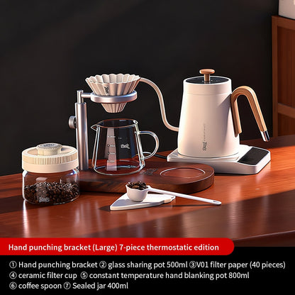 BINCOO Solid Wood Pour-Over Coffee Stand Home Ceramic Filter Cup Coffee Pot Set Complete Set with Manual Coffee Grinder