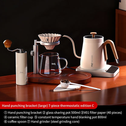 BINCOO Solid Wood Pour-Over Coffee Stand Home Ceramic Filter Cup Coffee Pot Set Complete Set with Manual Coffee Grinder