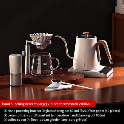 BINCOO Solid Wood Pour-Over Coffee Stand Home Ceramic Filter Cup Coffee Pot Set Complete Set with Manual Coffee Grinder