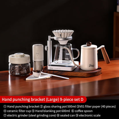 BINCOO Solid Wood Pour-Over Coffee Stand Home Ceramic Filter Cup Coffee Pot Set Complete Set with Manual Coffee Grinder