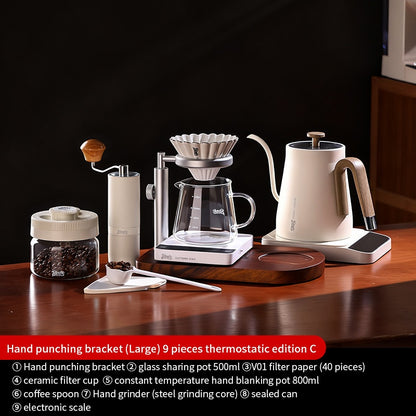 BINCOO Solid Wood Pour-Over Coffee Stand Home Ceramic Filter Cup Coffee Pot Set Complete Set with Manual Coffee Grinder