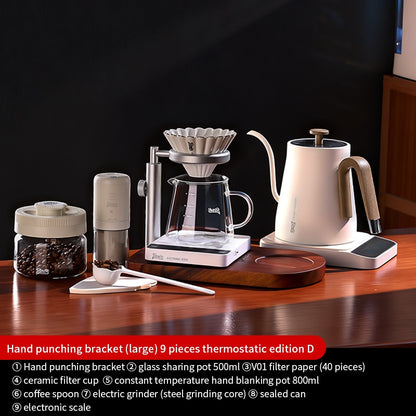 BINCOO Solid Wood Pour-Over Coffee Stand Home Ceramic Filter Cup Coffee Pot Set Complete Set with Manual Coffee Grinder