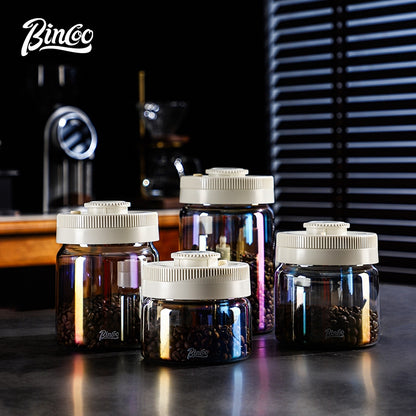 BINCOO Coffee Bean Moisture-Proof Sealed Jar Glass Storage Can Coffee Powder Date-Recording Press-to-Vacuum Storage Tank 400/600/800/1200ML