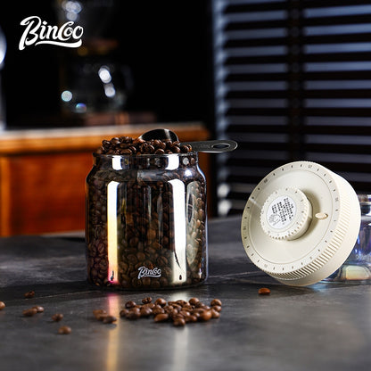 BINCOO Coffee Bean Moisture-Proof Sealed Jar Glass Storage Can Coffee Powder Date-Recording Press-to-Vacuum Storage Tank 400/600/800/1200ML
