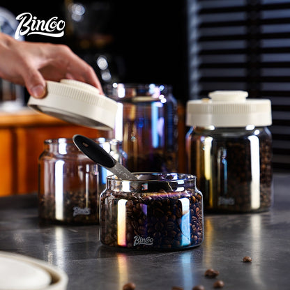 BINCOO Coffee Bean Moisture-Proof Sealed Jar Glass Storage Can Coffee Powder Date-Recording Press-to-Vacuum Storage Tank 400/600/800/1200ML