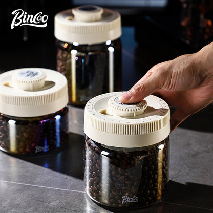 BINCOO Coffee Bean Moisture-Proof Sealed Jar Glass Storage Can Coffee Powder Date-Recording Press-to-Vacuum Storage Tank 400/600/800/1200ML