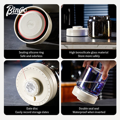 BINCOO Coffee Bean Moisture-Proof Sealed Jar Glass Storage Can Coffee Powder Date-Recording Press-to-Vacuum Storage Tank 400/600/800/1200ML