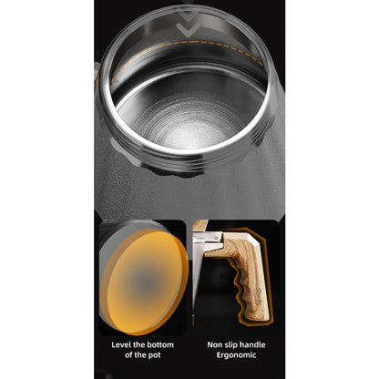 BINCOO Three-valve 316 Stainless Steel Moka Pot with Solid Wood Handle Home-use Compact Espresso Coffee Maker Set 2Cups