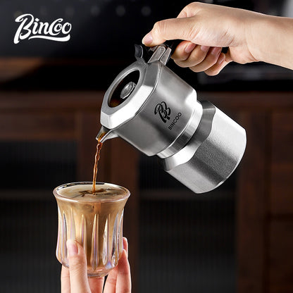 BINCOO 316 Stainless Steel Three-Valve Moka Pot with Electric Grinder Set Suitable for Outdoor Travel and Office Use 2Cups