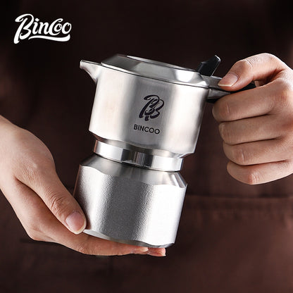 BINCOO 316 Stainless Steel Three-Valve Moka Pot with Electric Grinder Set Suitable for Outdoor Travel and Office Use 2Cups