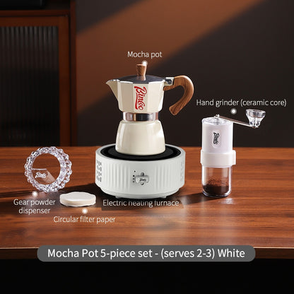 BINCOO Single-Valve Moka Pot Set Coffee Maker Home Coffee Machine with Electric Stove Set Coffee Bean Grinder Set 3Cups/6Cups