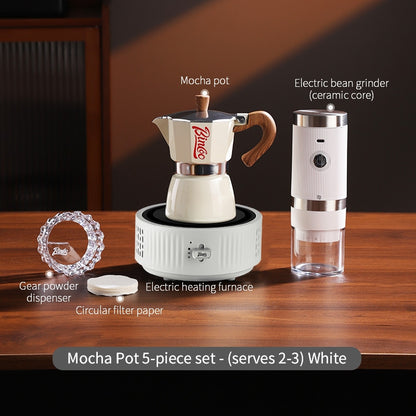 BINCOO Single-Valve Moka Pot Set Coffee Maker Home Coffee Machine with Electric Stove Set Coffee Bean Grinder Set 3Cups/6Cups