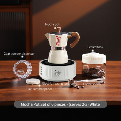 BINCOO Single-Valve Moka Pot Set Coffee Maker Home Coffee Machine with Electric Stove Set Coffee Bean Grinder Set 3Cups/6Cups
