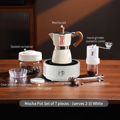 BINCOO Single-Valve Moka Pot Set Coffee Maker Home Coffee Machine with Electric Stove Set Coffee Bean Grinder Set 3Cups/6Cups