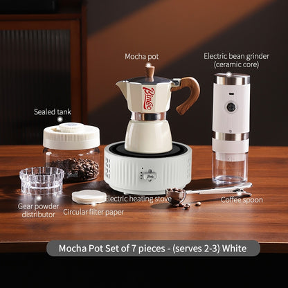 BINCOO Single-Valve Moka Pot Set Coffee Maker Home Coffee Machine with Electric Stove Set Coffee Bean Grinder Set 3Cups/6Cups