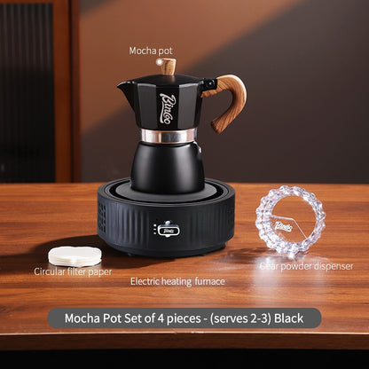 BINCOO Single-Valve Moka Pot Set Coffee Maker Home Coffee Machine with Electric Stove Set Coffee Bean Grinder Set 3Cups/6Cups