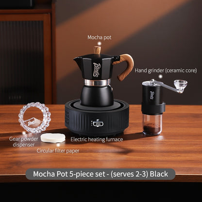 BINCOO Single-Valve Moka Pot Set Coffee Maker Home Coffee Machine with Electric Stove Set Coffee Bean Grinder Set 3Cups/6Cups