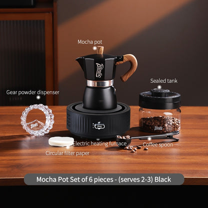 BINCOO Single-Valve Moka Pot Set Coffee Maker Home Coffee Machine with Electric Stove Set Coffee Bean Grinder Set 3Cups/6Cups