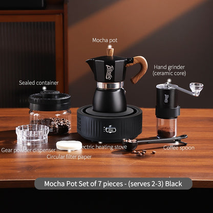 BINCOO Single-Valve Moka Pot Set Coffee Maker Home Coffee Machine with Electric Stove Set Coffee Bean Grinder Set 3Cups/6Cups