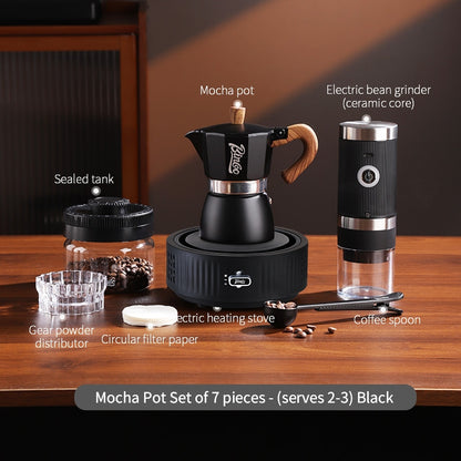 BINCOO Single-Valve Moka Pot Set Coffee Maker Home Coffee Machine with Electric Stove Set Coffee Bean Grinder Set 3Cups/6Cups