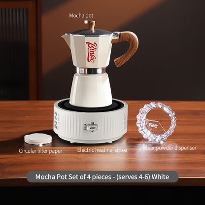 BINCOO Single-Valve Moka Pot Set Coffee Maker Home Coffee Machine with Electric Stove Set Coffee Bean Grinder Set 3Cups/6Cups