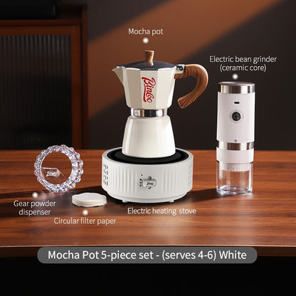 BINCOO Single-Valve Moka Pot Set Coffee Maker Home Coffee Machine with Electric Stove Set Coffee Bean Grinder Set 3Cups/6Cups