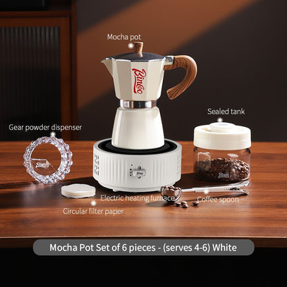 BINCOO Single-Valve Moka Pot Set Coffee Maker Home Coffee Machine with Electric Stove Set Coffee Bean Grinder Set 3Cups/6Cups