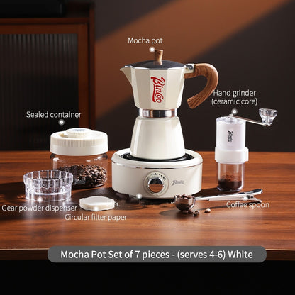 BINCOO Single-Valve Moka Pot Set Coffee Maker Home Coffee Machine with Electric Stove Set Coffee Bean Grinder Set 3Cups/6Cups