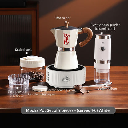 BINCOO Single-Valve Moka Pot Set Coffee Maker Home Coffee Machine with Electric Stove Set Coffee Bean Grinder Set 3Cups/6Cups