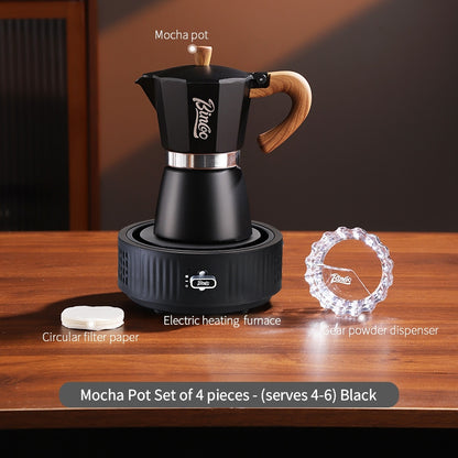BINCOO Single-Valve Moka Pot Set Coffee Maker Home Coffee Machine with Electric Stove Set Coffee Bean Grinder Set 3Cups/6Cups