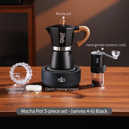 BINCOO Single-Valve Moka Pot Set Coffee Maker Home Coffee Machine with Electric Stove Set Coffee Bean Grinder Set 3Cups/6Cups